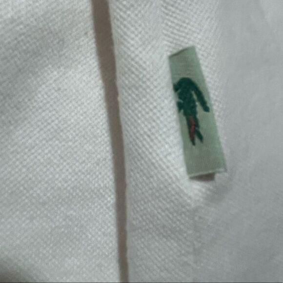 LACOSTE SLIM FIT LETTERED COLLAR SINGLE STRIPE POLO SHIRT WHITE/TAN S - Picture 10 of 13